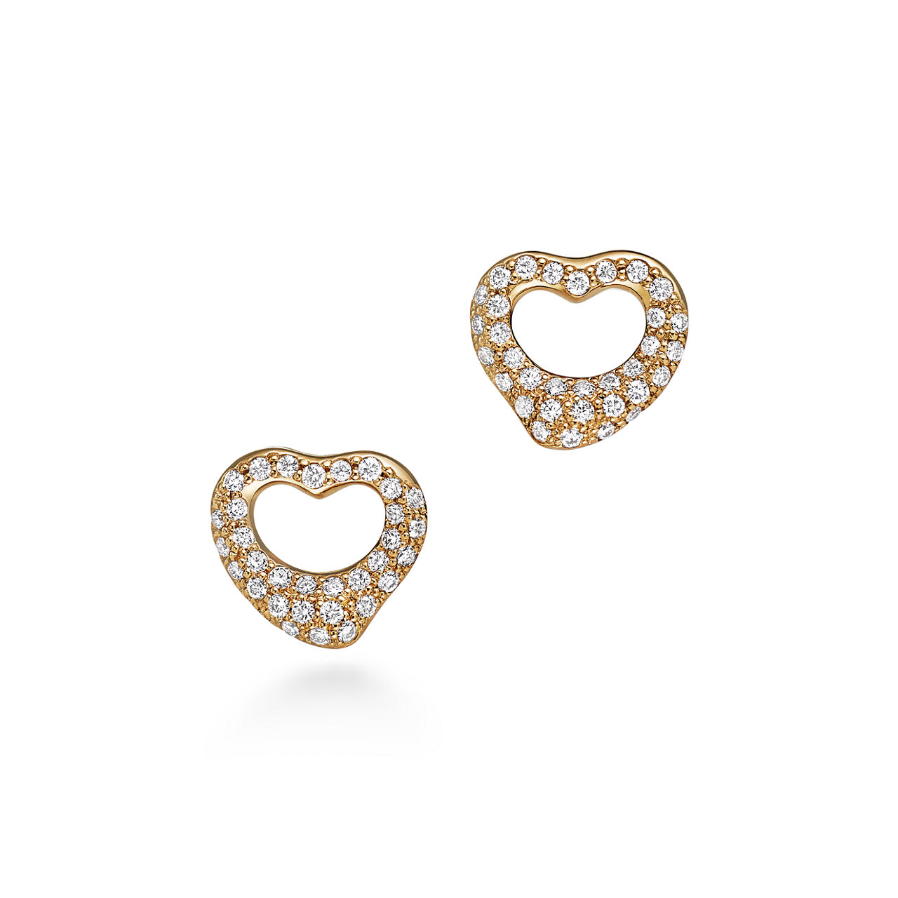 Open Heart Earrings in Yellow Gold with Pavé Diamonds