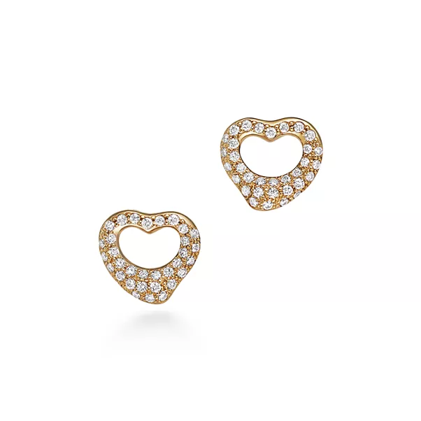Open Heart Earrings in Yellow Gold with Pavé Diamonds