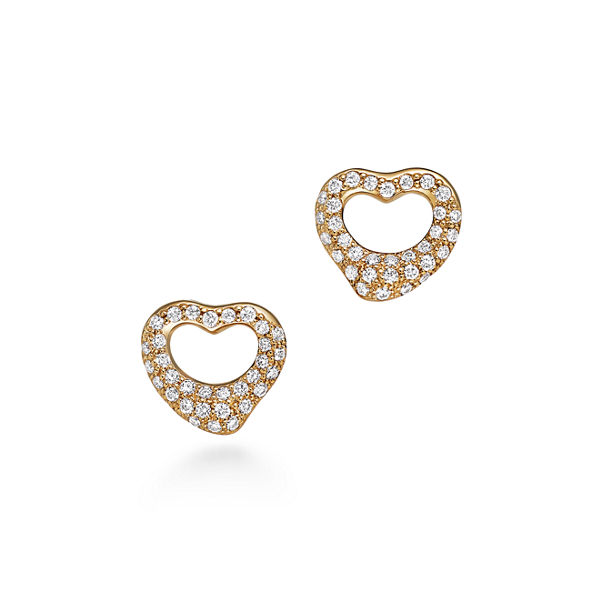 Elsa Peretti®:Open Heart Earrings in Yellow Gold with Pavé Diamonds