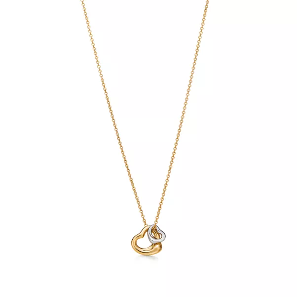 Open Heart Pendant in Yellow Gold and Platinum