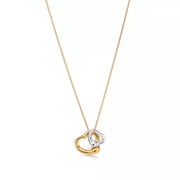 Open Heart Pendant in Yellow Gold and Sterling Silver