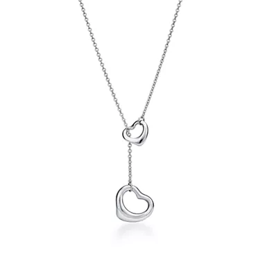 Elsa Peretti®:Open Heart Necklace in Platinum with Pavé Diamonds, 2