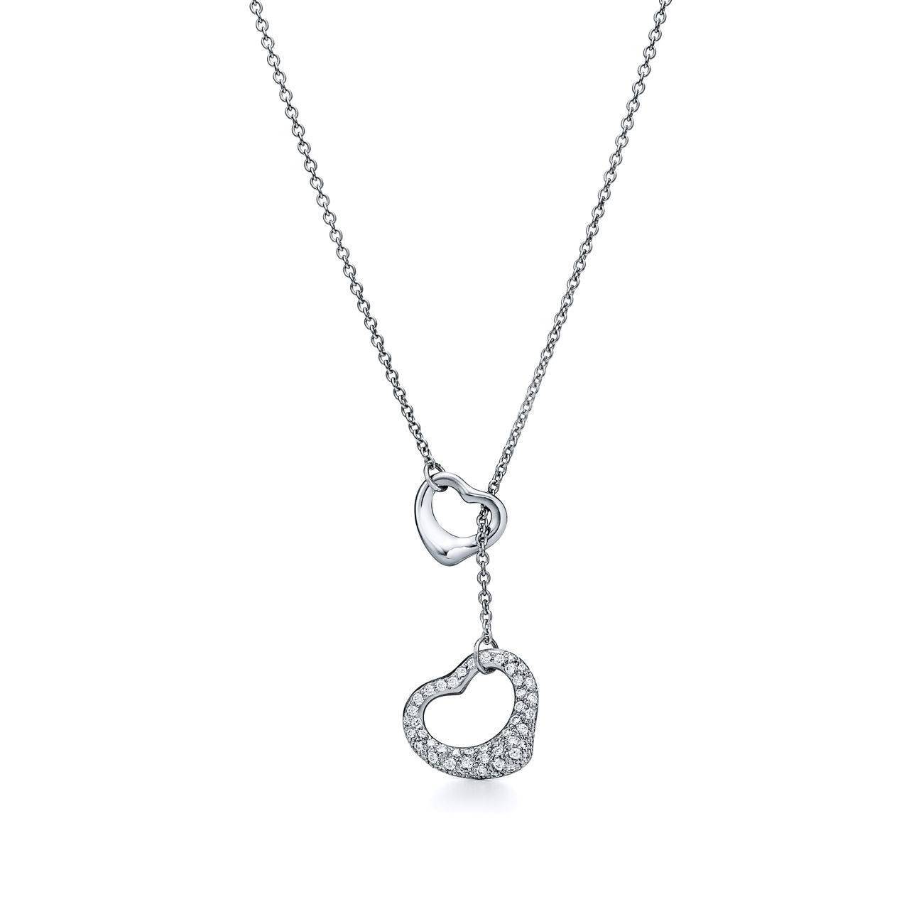 Elsa Peretti®:Open Heart Necklace in Platinum with Pavé Diamonds image number 0
