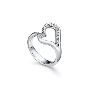 Elsa Peretti®:Open Heart Ring in Platinum with Pavé Diamonds, 2