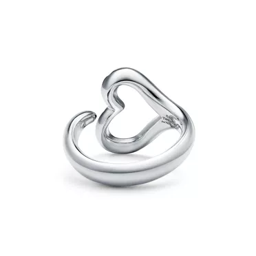 Elsa Peretti®:Open Heart Ring in Platinum with Pavé Diamonds, 3