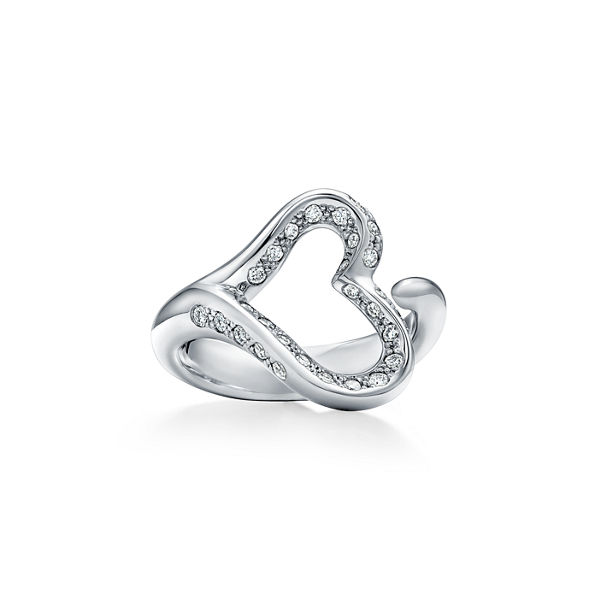 Elsa Peretti®:Open Heart Ring in Platin mit Pavé-Diamanten