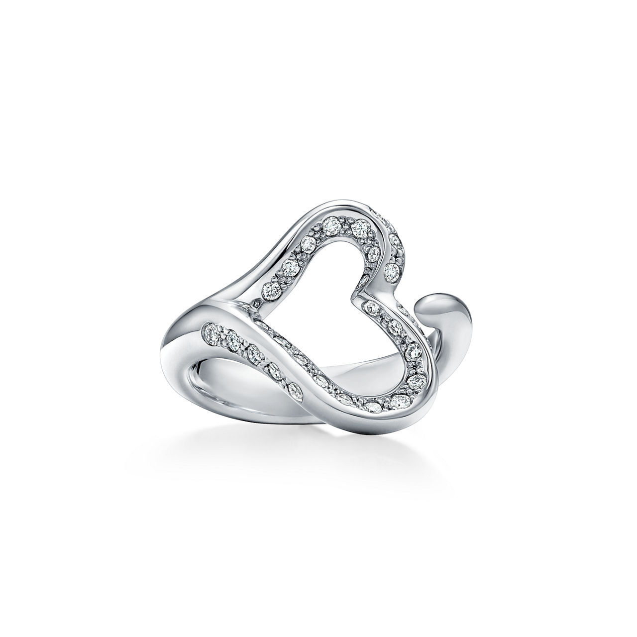 Open Heart Ring in Platin mit Pavé-Diamanten