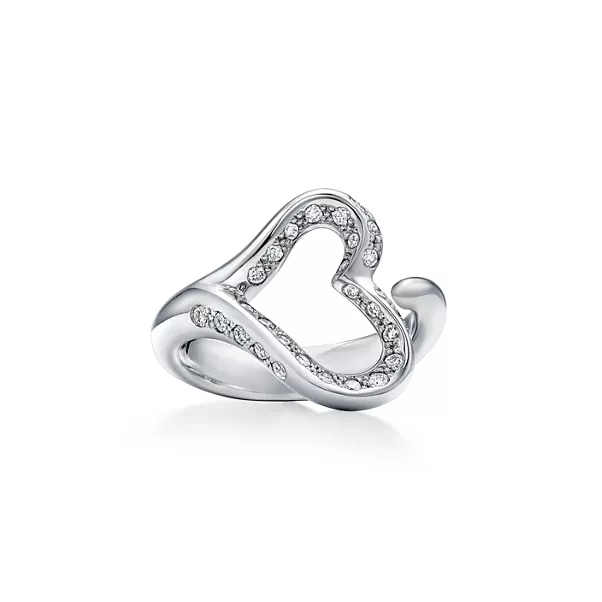 Open Heart Ring in Platinum with Pavé Diamonds
