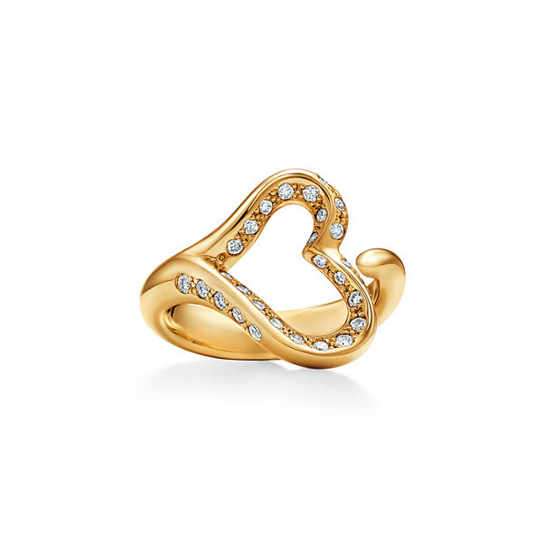 Elsa Peretti®:Open Heart Ring in Gelbgold mit Pavé-Diamanten