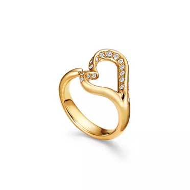Elsa Peretti&reg;:Open Heart Ring in Yellow Gold with Pav&eacute; Diamonds, 2