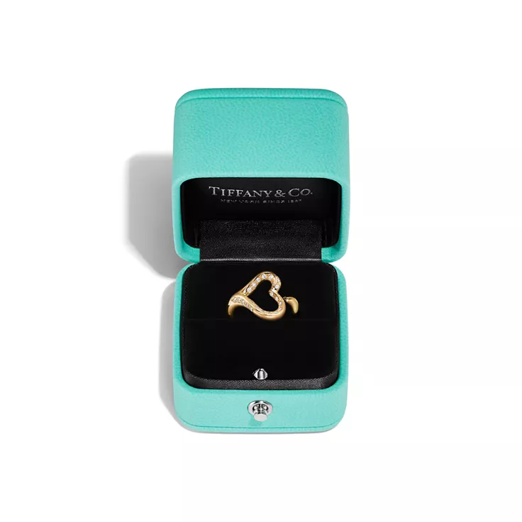 Elsa Peretti&reg;:Open Heart Ring in Yellow Gold with Pav&eacute; Diamonds, 4