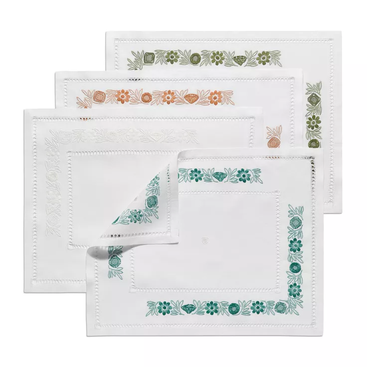Tiffany Heritage:Place Mats Set of Four, in White Linen, 2