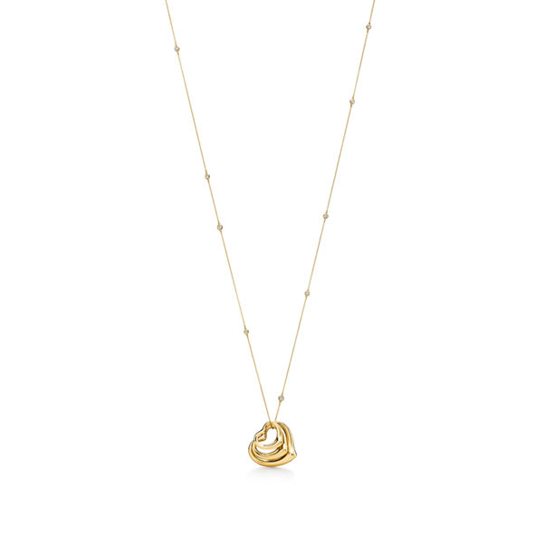 Elsa Peretti®:Open Heart and Diamonds by the Yard® Pendant in Gold with Diamonds