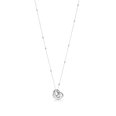 Elsa Peretti®:Open Heart and Diamonds by the Yard® Pendant in Platinum with Diamonds, 3