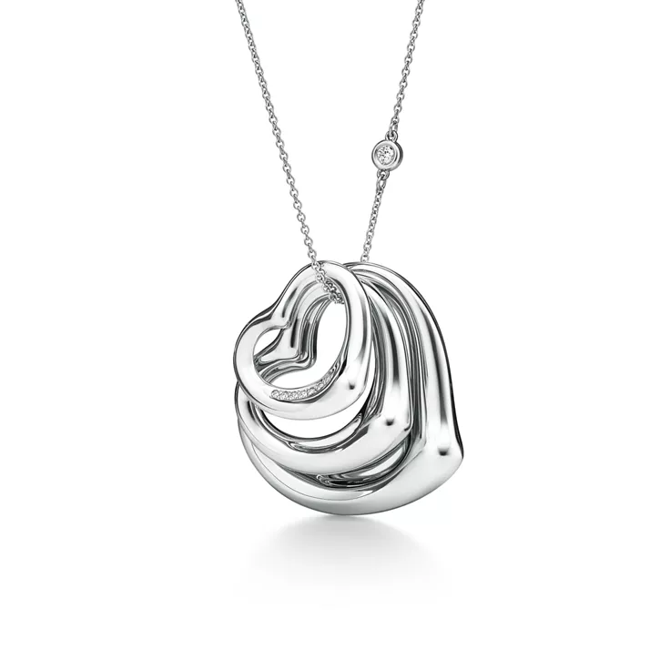 Elsa Peretti®:Open Heart and Diamonds by the Yard® Pendant in Platinum with Diamonds, 5