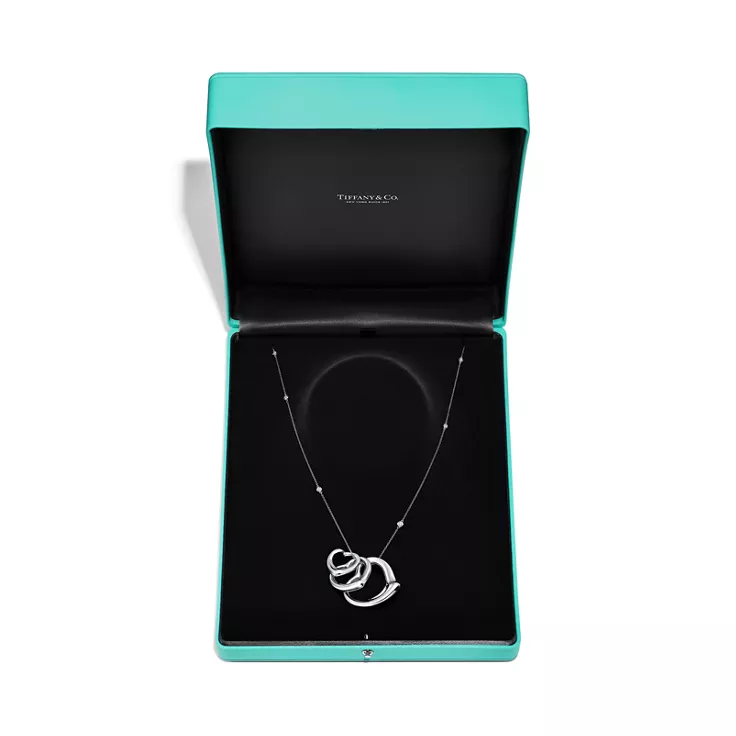 Elsa Peretti®:Open Heart and Diamonds by the Yard® Pendant in Platinum with Diamonds, 6