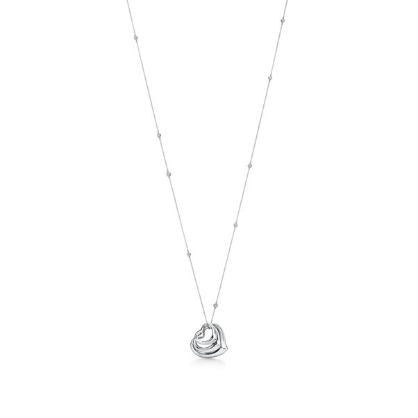 Elsa Peretti®:Open Heart and Diamonds by the Yard® Pendant in Platinum with Diamonds