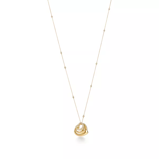 Open Heart and Diamonds by the Yard® Pendant in Yellow Gold