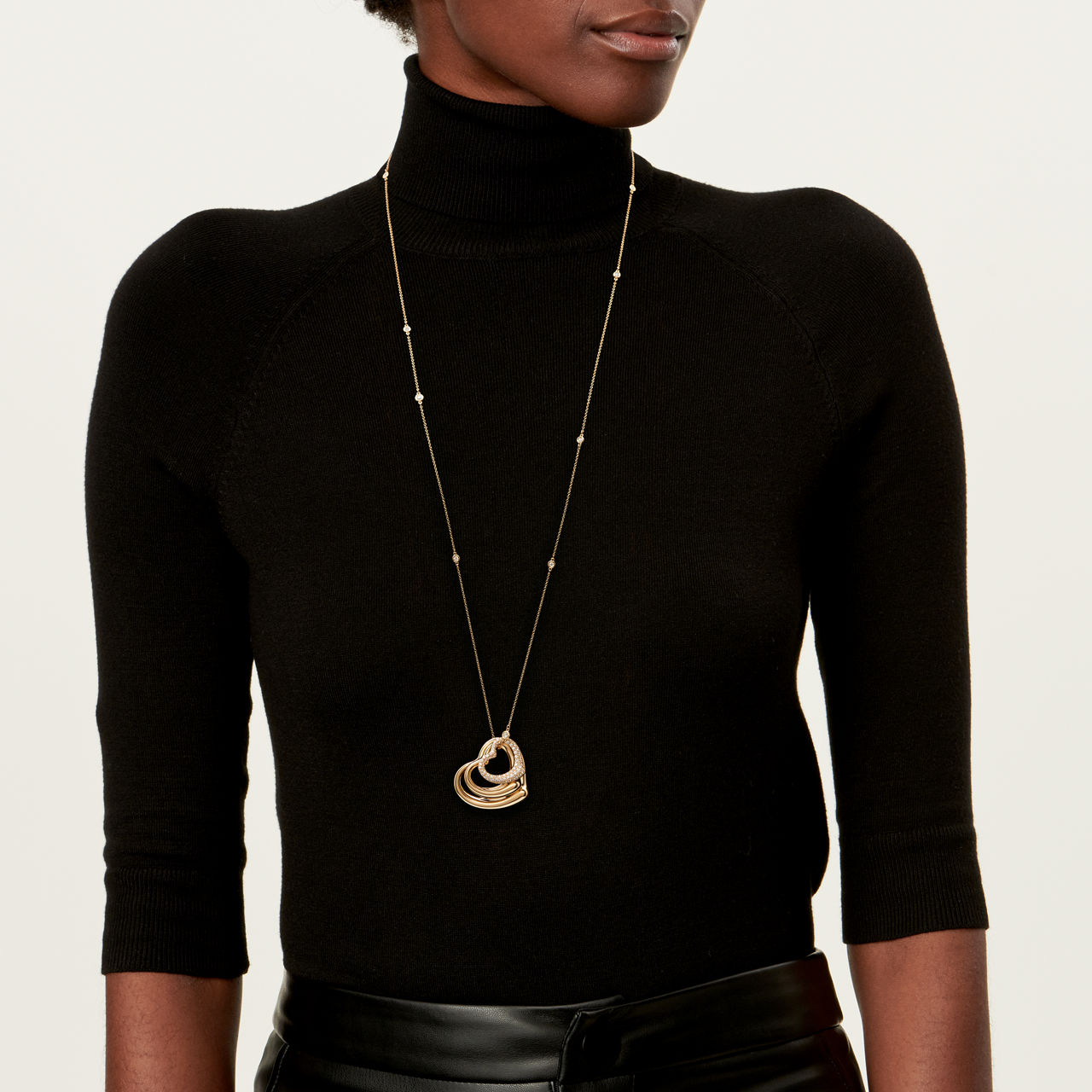 Open Heart and Diamonds by the Yard® Pendant in Yellow Gold