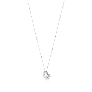 Elsa Peretti®:Open Heart and Diamonds by the Yard® Pendant in Platinum, 3