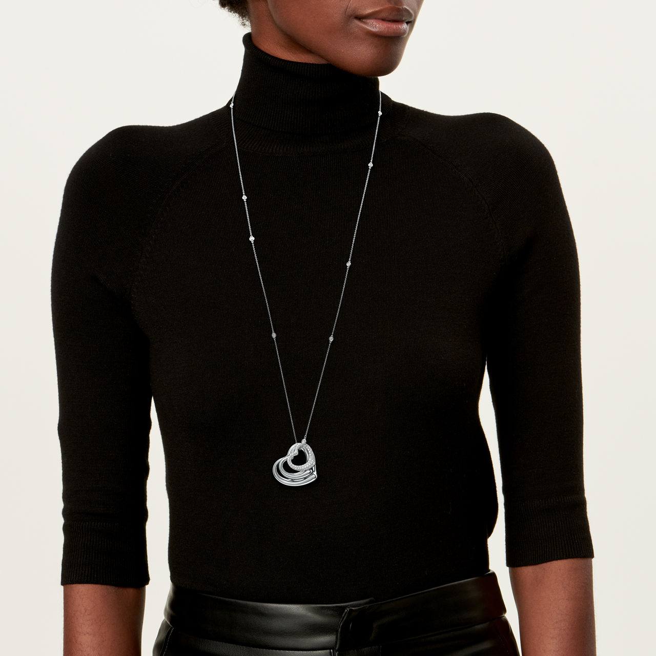 Open Heart and Diamonds by the Yard® Pendant in Platinum