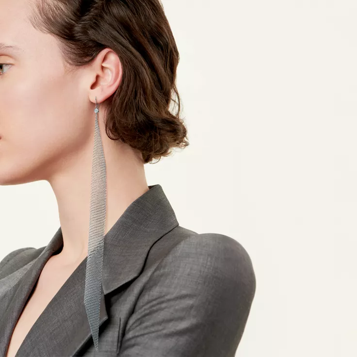 Elsa Peretti®:Mesh Earrings in Sterling Silver with Diamonds, 1
