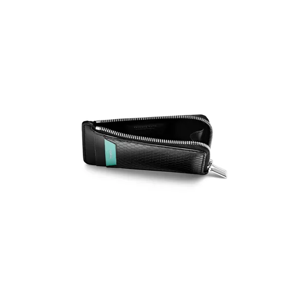 Square Zip Card Holder in Black Leather