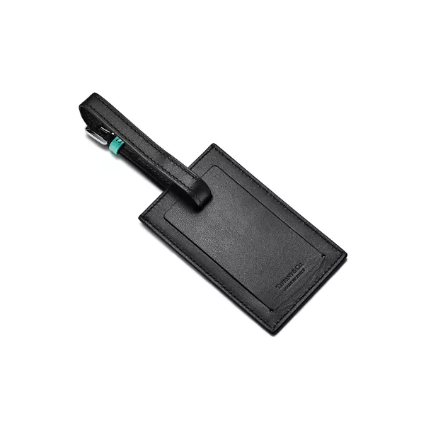 Square Luggage Tag in Black Leather