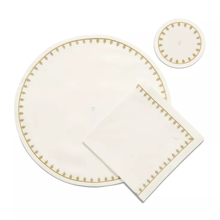 Tiffany Crest:Place Mat in Embroidered White Linen, 2