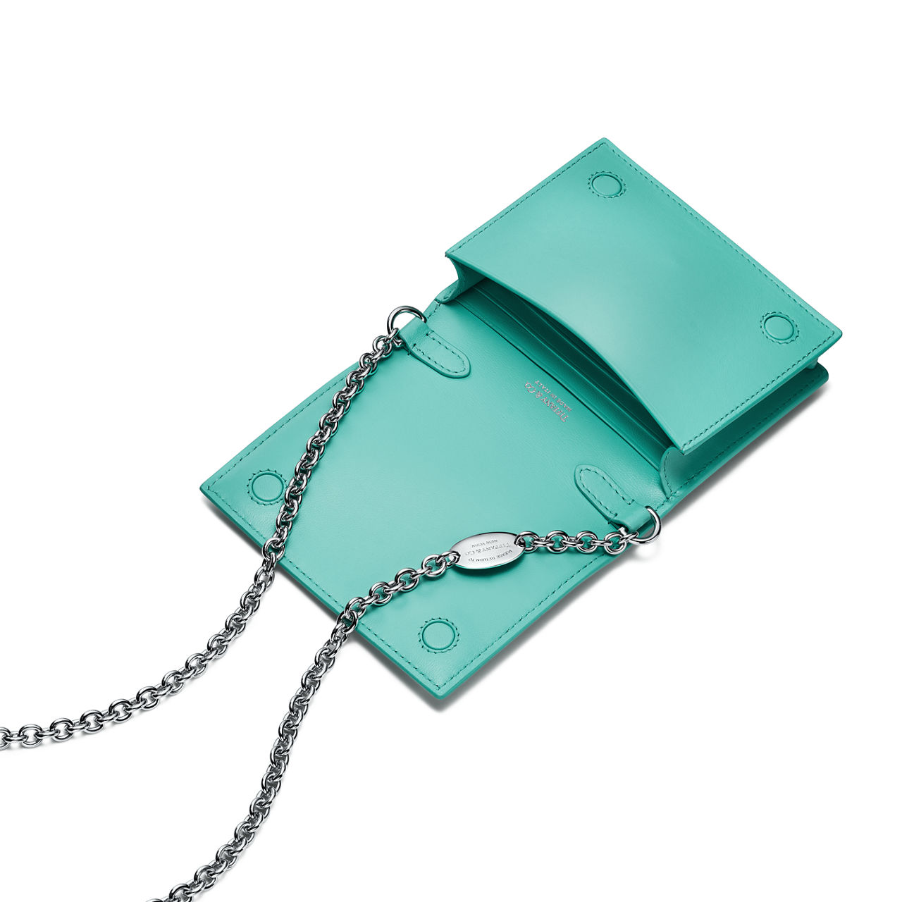 Perforiertes Crossbody-Kartenetui aus Leder in Tiffany Blue®