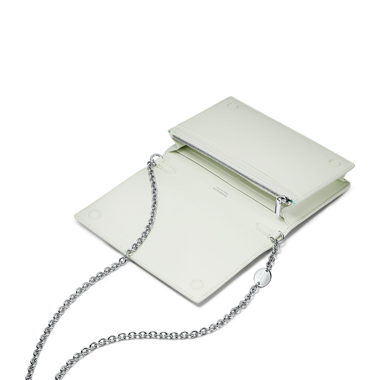 Perforiertes Crossbody-Portemonnaie aus hellem tsavoritgrünem Leder