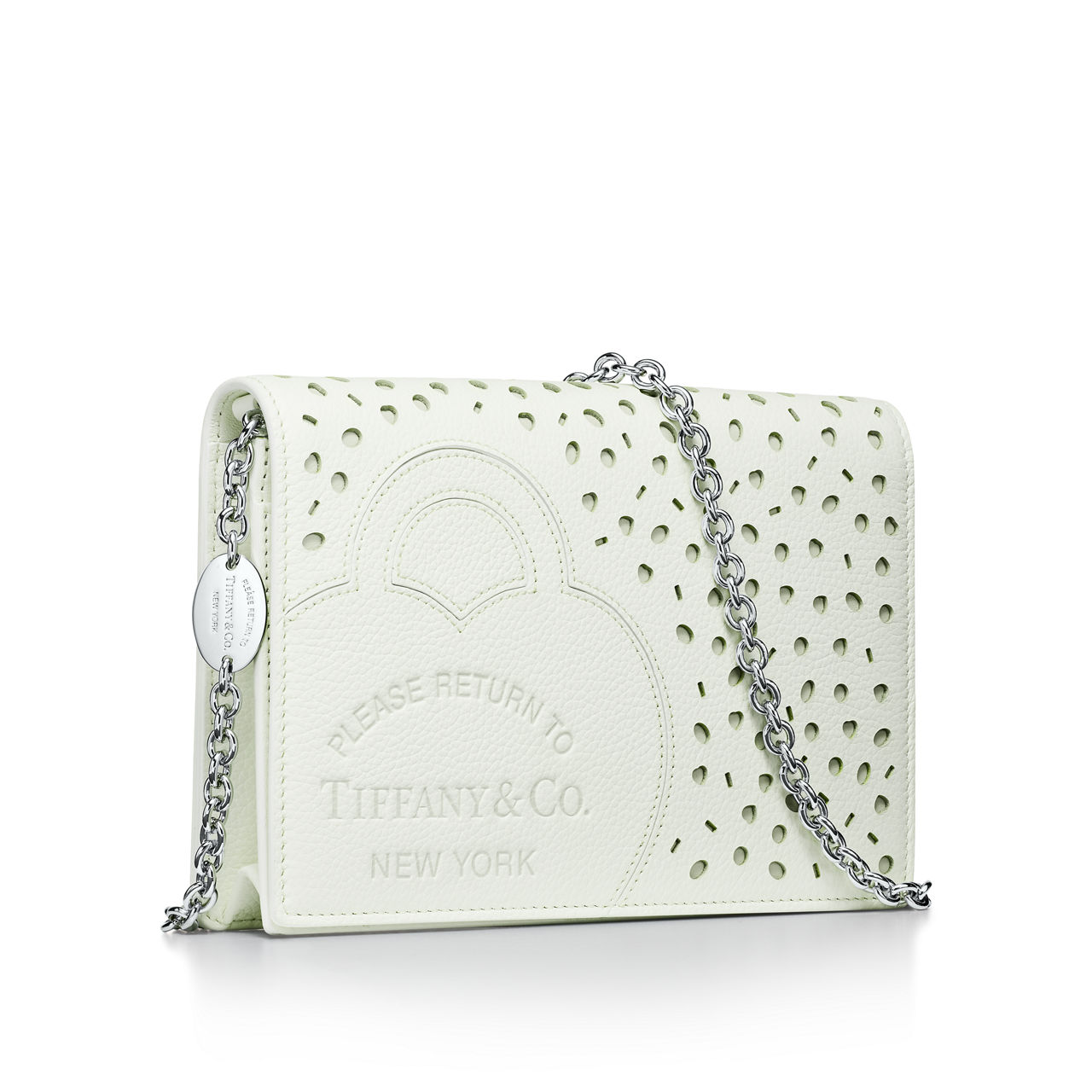 Return to Tiffany™:Portefeuille perforé porté croisé en cuir vert tsavorite pâle numéro dimage {1}