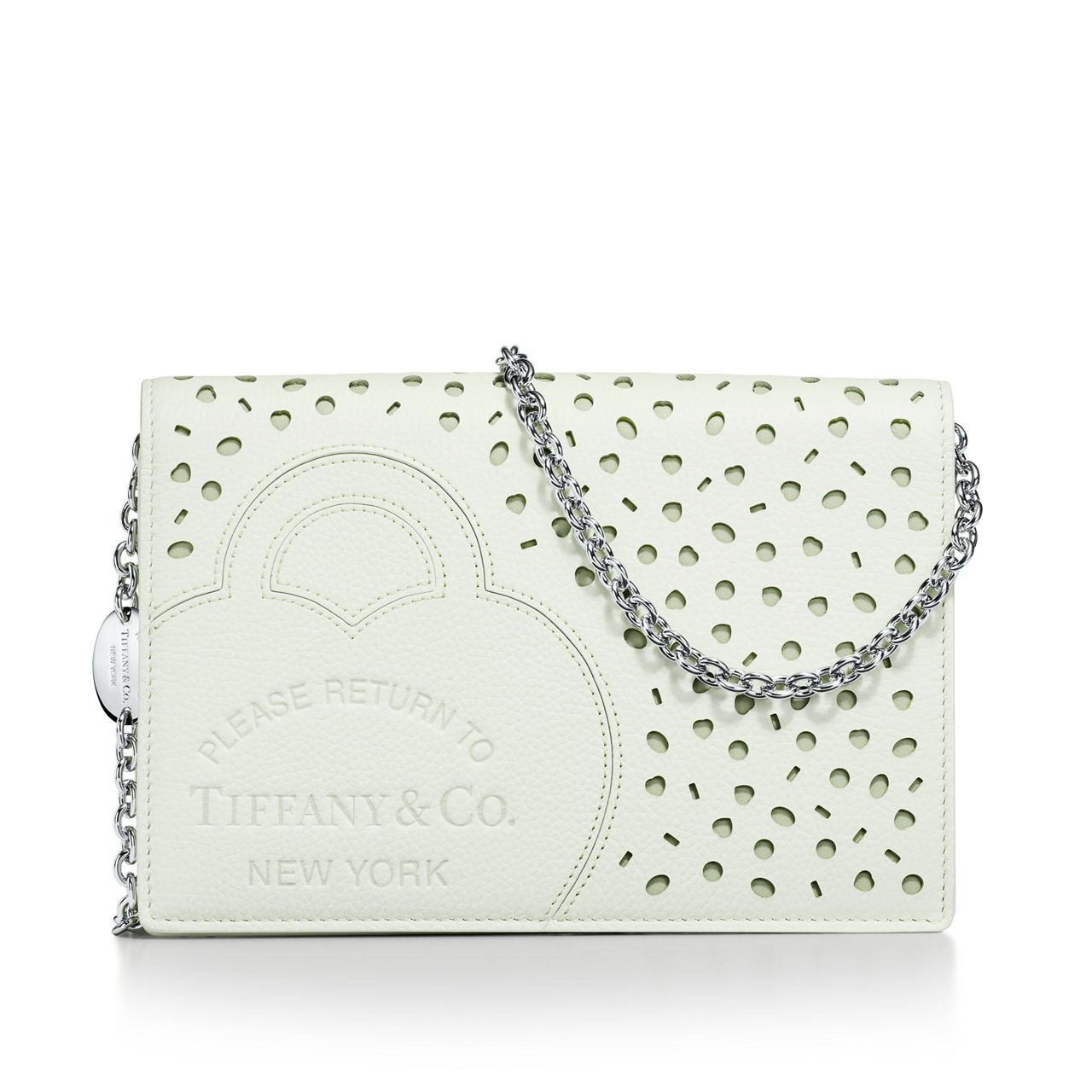 Perforiertes Crossbody-Portemonnaie aus hellem tsavoritgrünem Leder
