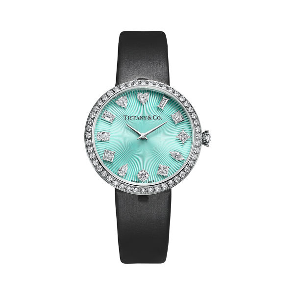 Tiffany Eternity:Runde Uhr 32 mm in Weißgold mit Diamanten