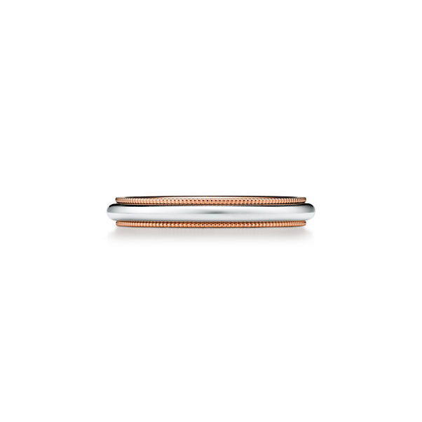 Tiffany Together:Milgrain Band Ring in Rose Gold and Platinum