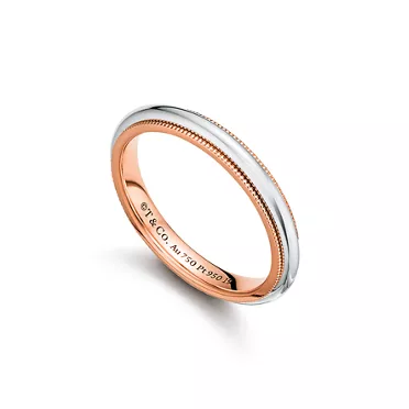 Collezione Tiffany Together:Fedina Milgrain in platino e oro rosa, altezza 3 mm, 3