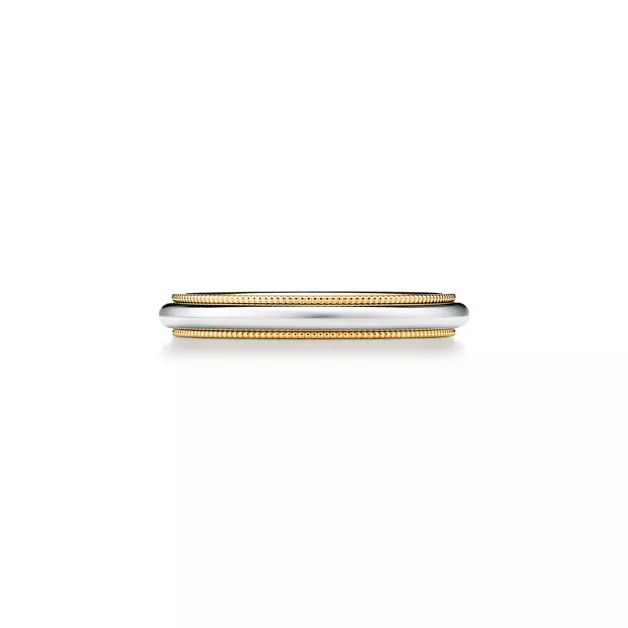 Tiffany Together:Milgrain Band Ring in Yellow Gold and Platinum image number 0