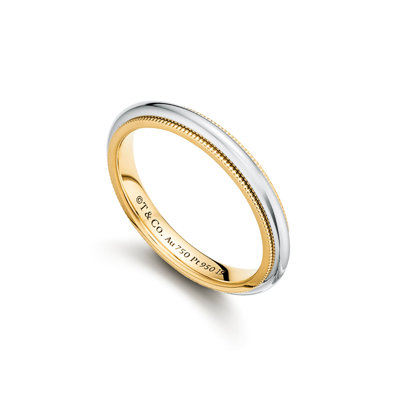 Tiffany Together:Milgrain Band Ring in Yellow Gold and Platinum image number 3