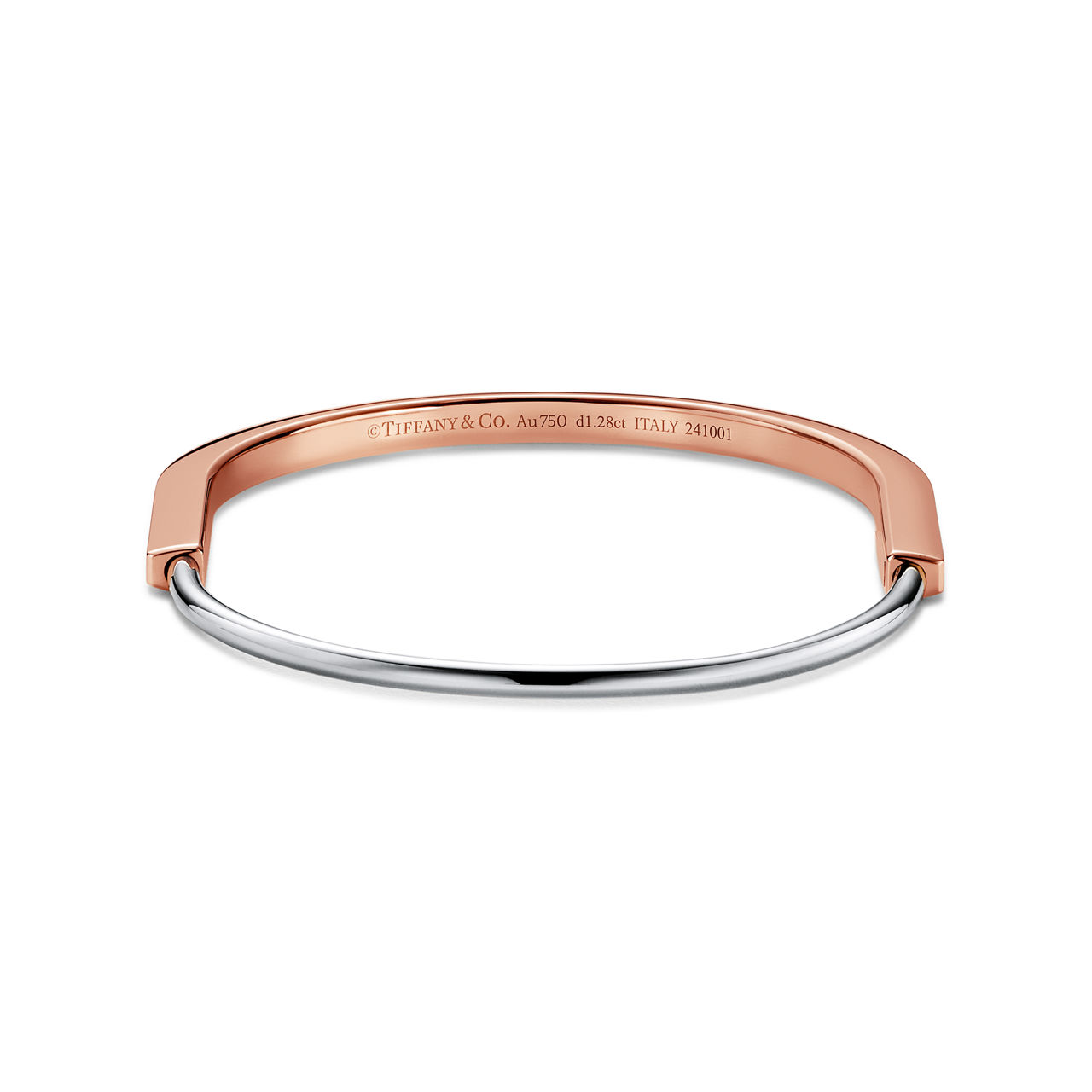 Tiffany Lock:Narrow Bangle in Rose and White Gold with Half Pavé Diamonds image number 3