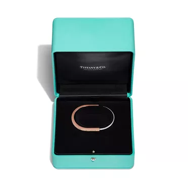 Tiffany Lock:Narrow Bangle in Rose and White Gold with Half Pavé Diamonds, 6