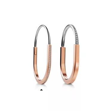 Tiffany Lock:Narrow Bangle in Rose and White Gold with Half Pavé Diamonds, 7
