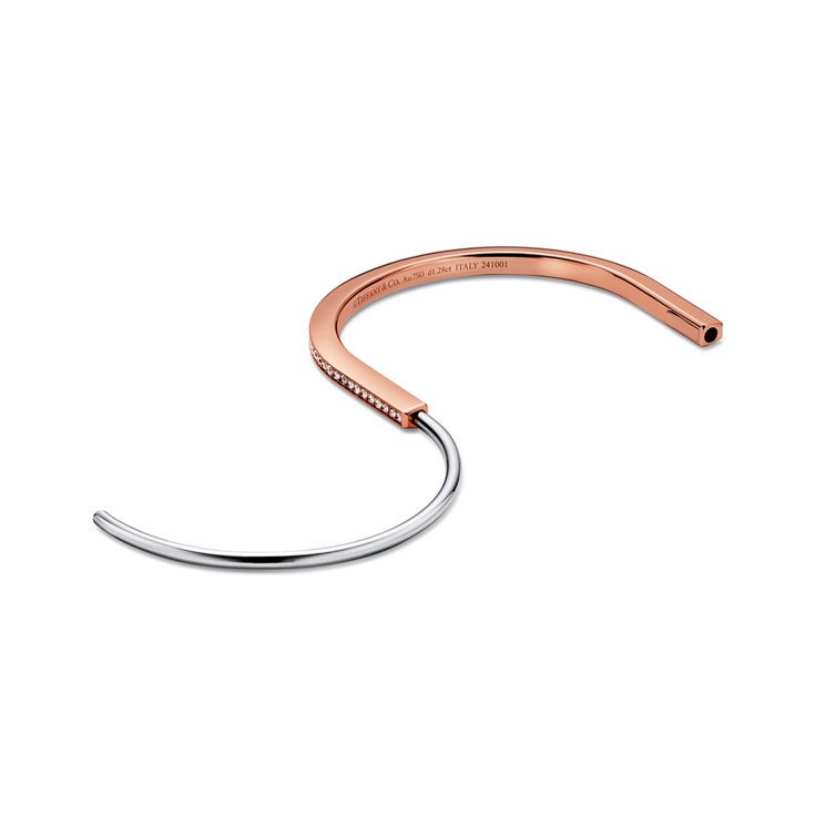 Tiffany Lock:Narrow Bangle in Rose and White Gold with Half Pavé Diamonds image number 5