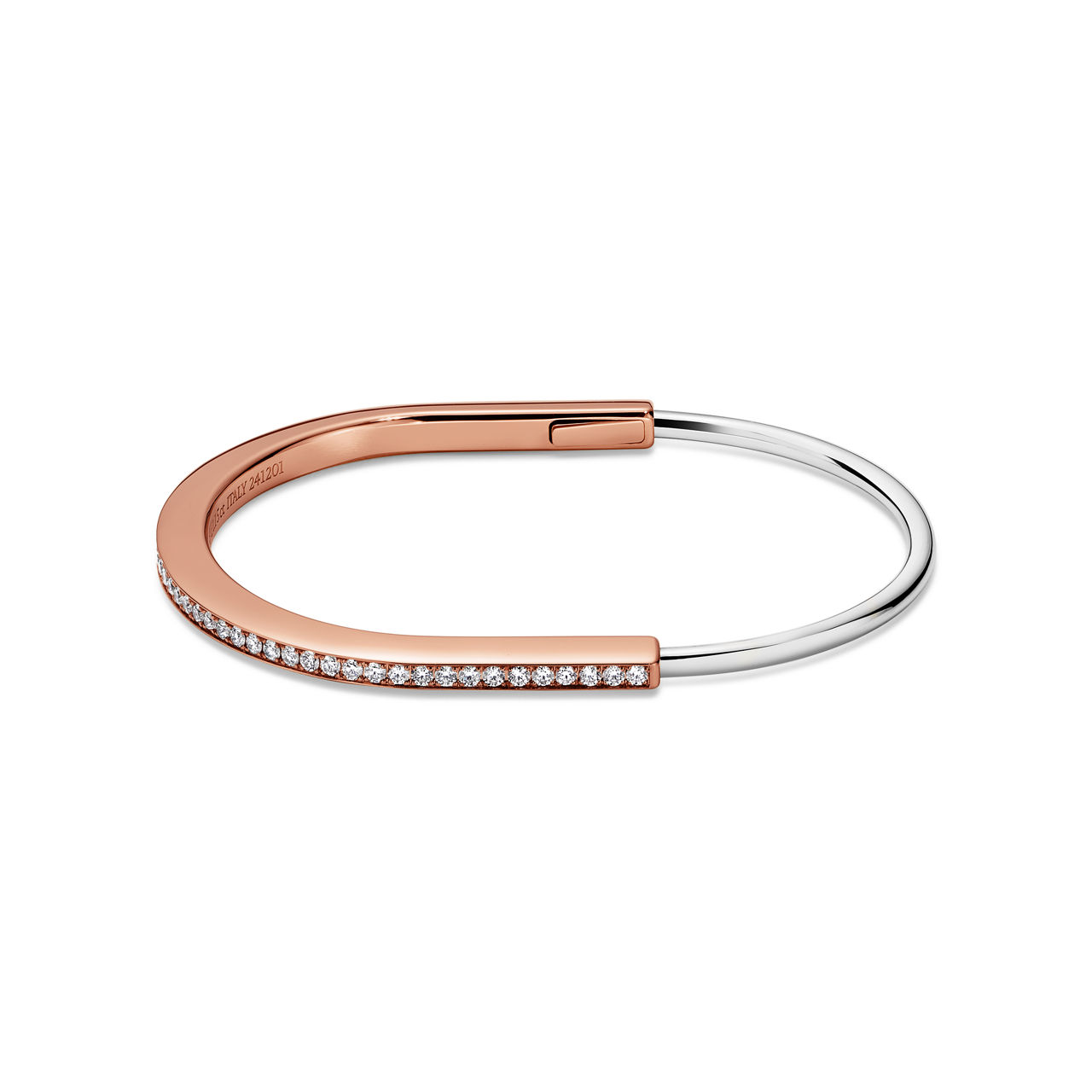 Tiffany Lock:Narrow Bangle in Rose and White Gold with Half Pavé Diamonds image number 0