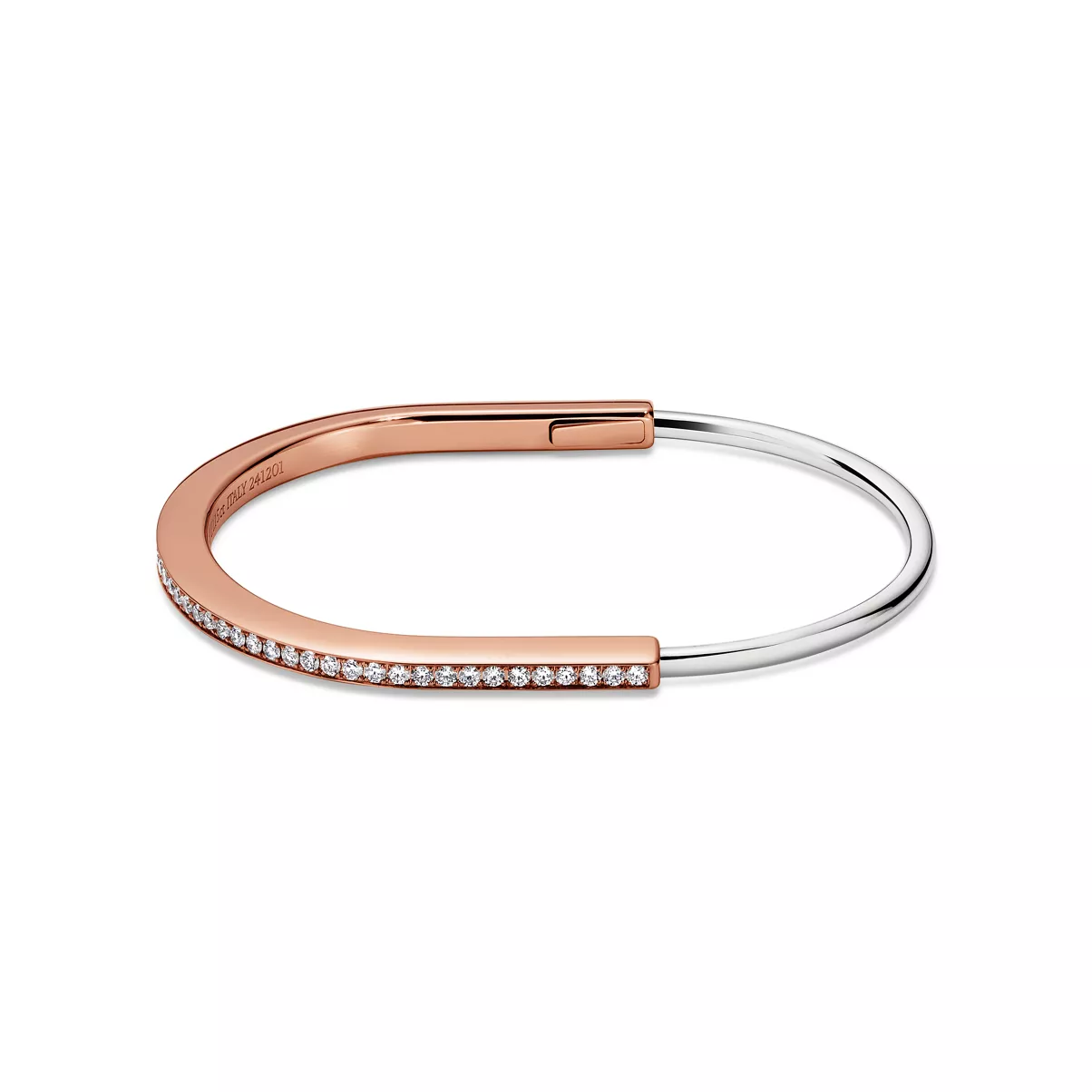 Narrow Bangle in Rose and White Gold with Half Pav&eacute; Diamonds