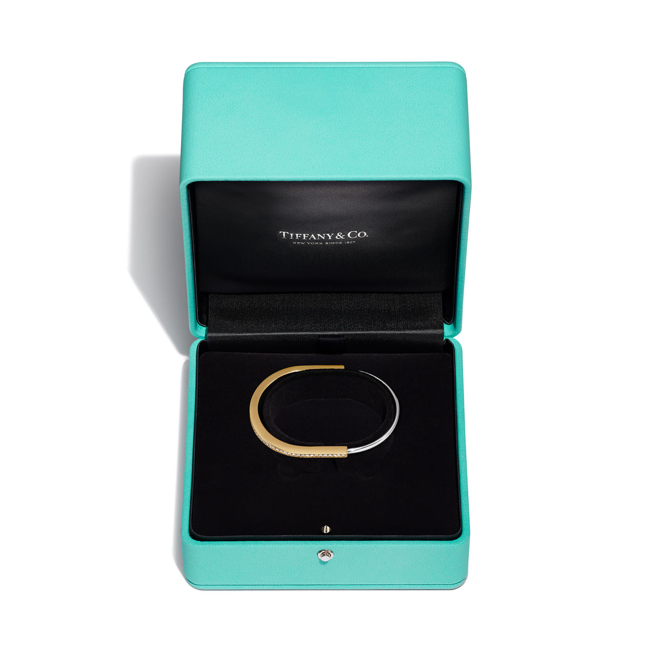 Tiffany Lock:Narrow Bangle in Yellow and White Gold with Half Pavé Diamonds image number 6