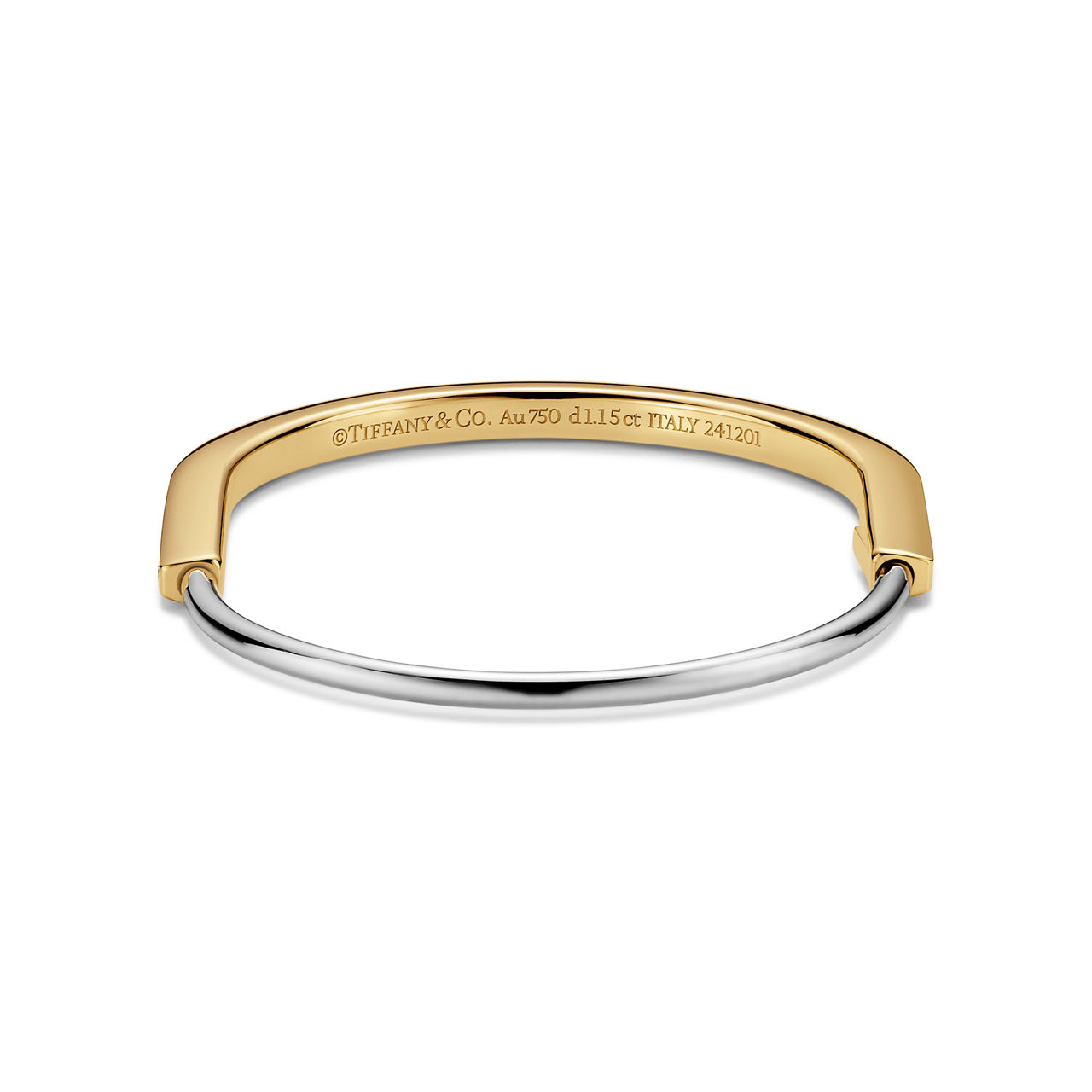 Tiffany Lock:Bracelet jonc étroit en or jaune et blanc 18 carats et pavé de diamants demi-cercle numéro dimage {1}
