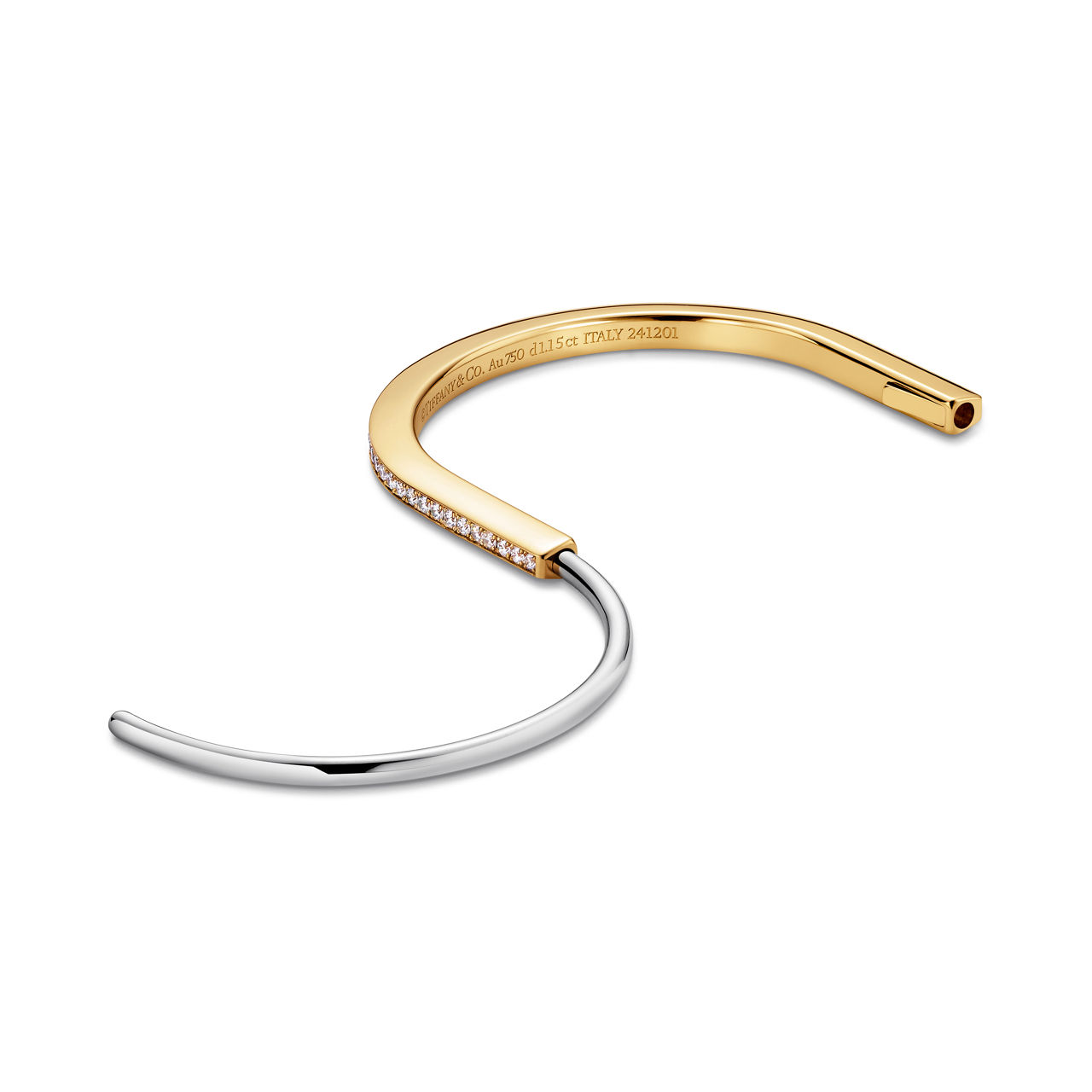 Tiffany Lock:Narrow Bangle in Yellow and White Gold with Half Pavé Diamonds image number 6