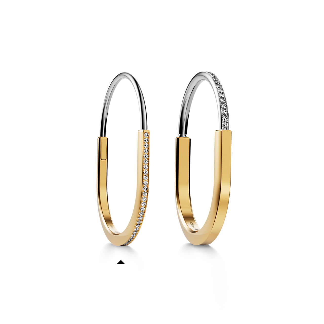 Tiffany Lock:Bracelet jonc étroit en or jaune et blanc 18 carats et pavé de diamants demi-cercle numéro dimage {1}