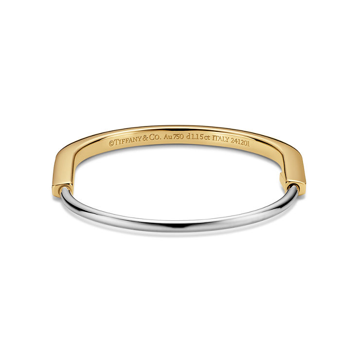 Tiffany Lock:Narrow Bangle in Yellow and White Gold with Half Pavé Diamonds image number 4