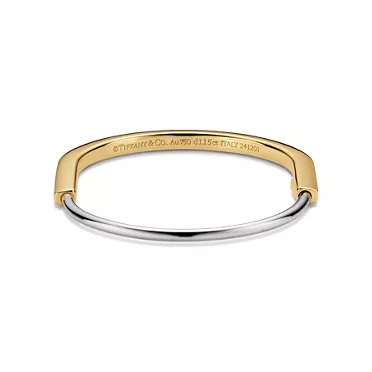Tiffany Lock:Narrow Bangle in Yellow and White Gold with Half Pav&eacute; Diamonds, 3
